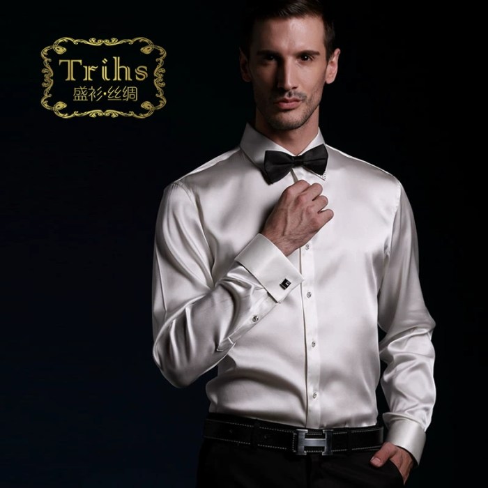 Men's white silk dress shirt